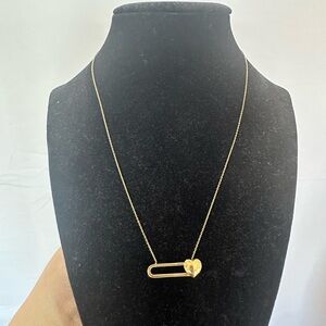 14 K gold Heart Safety Pin Pendant Necklace - Women Jewelry
